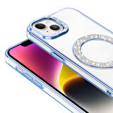 iPhone 13/14 Kılıf Pırlanta Taş Tasarımlı M-safe Şarj Özellikli Karetta Silikon Kapak