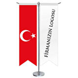 Firmanıza Kişiye Özel Üretim Kırlangıç Masa Bayrak Ve Türkiye - Saten T Direk 2li Masa Bayrağı