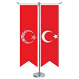 Kelime-i Tehvid - Kırmızı - Ayyıldız Bayrağı Ve Türkiye -kırlangıç -saten T Direk 2li Masa Bayrağı