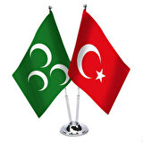 Osmanlı Yeşil 3 Hilal -türkiye İkili Saten Masa Bayrağı