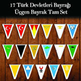 17 Türk Devletleri Bayrağı -üçgen Bayrak Tam Set -beyaz-püsküllü-çif Yönlü-flama