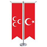 Osmanlı Kırmızı Üç Hilal Bayrağı Ve Türkiye -saten T Direk 2li Masa Bayrağı