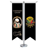 Osmanlı Padişahları - I, Mehmed Çelebi Ve Osmanlı Arması - Kırlangıç -saten T Direk 2li Masa Bayrağı