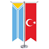 Tuva Cumhuriyeti, Tıva Bayrağı Ve Türkiye - Kırlangıç - Saten T Direk 2li Masa Bayrağı