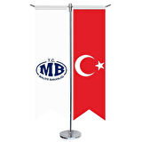 Tc Maliye Bakanlığı Ve Türkiye - Kırlangıç - Saten T Direk 2li Masa Bayrağı