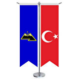 Karaçay, Karaçaylı Bayrağı Ve Türkiye - Kırlangıç - Saten T Direk 2li Masa Bayrağı