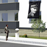 Siyah-beyaz Askeri Üniformalı Mustafa Kemal Atatürk  Poster Bayrağı Ata44
