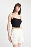 DeFacto İnce Askılı Crop Pamuklu Siyah İç Atlet-Fall in Love Y2249AZ24AUBK81