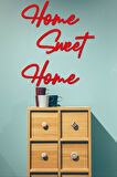Kırmızı Home Sweet Home Yazısı Duvar Tablosu Ahşap  Dekoratif Obje
