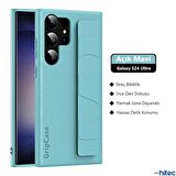 Global Samsung Galaxy S24 Ultra Uyumlu Premium  Case Parmak Askılı Telefon Kılıfı Açık Mavi WNE1083