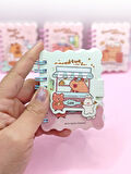 Capybara Tavşan Ayı Cırtlı Cep Boy Mini Not Defteri (7x8 cm) -Mavi