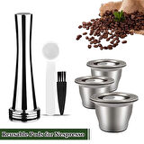 3 Adet Nespresso Doldurulabilir Çelik Kahve Kapsülü + Tamper ( Yıkayıp Tekrar Kullanabilirsiniz. )