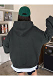 Kadın Füme Oversize Nice Baskılı Sweatshirt