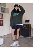 Kadın Füme Oversize Nice Baskılı Sweatshirt