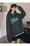 Kadın Füme Oversize Nice Baskılı Sweatshirt