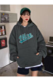Kadın Füme Oversize Nice Baskılı Sweatshirt