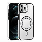 iPhone 12 Kılıf Pırlanta Taş Tasarımlı M-safe Şarj Özellikli Karetta Silikon Kapak