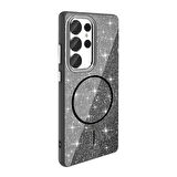 Galaxy S25 Ultra Kılıf Magsafe Şarj Özellikli Parlayan Simli Okso Kapak