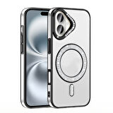 iPhone 16 Plus Kılıf Pırlanta Taş Tasarımlı M-safe Şarj Özellikli Karetta Silikon Kapak