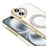iPhone 16 Plus Kılıf Pırlanta Taş Tasarımlı M-safe Şarj Özellikli Karetta Silikon Kapak