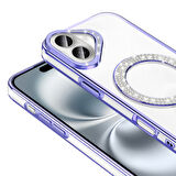 iPhone 16 Plus Kılıf Pırlanta Taş Tasarımlı M-safe Şarj Özellikli Karetta Silikon Kapak