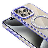 iPhone 15 Pro Kılıf Pırlanta Taş Tasarımlı M-safe Şarj Özellikli Karetta Silikon Kapak