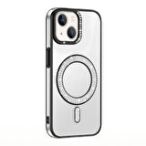 iPhone 15 Kılıf Pırlanta Taş Tasarımlı M-safe Şarj Özellikli Karetta Silikon Kapak