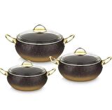 Oms 18-20-22 CM 6 Parça Granit Küre Tencere Seti Gold 3031