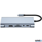 Global 11in1 Hub Type-C to 4K HDMI/UsbA 3.0/TF SD/VGA/3.5mm AUX/PD Şarj/RJ45 Ethernet Dönüştürücü Adaptör WNE0002