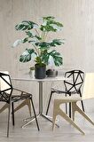 Yapay Çiçek Saksıda Monstera Yeşil Beyaz Deve Tabanı 12Dal 70cm Salon Çiçeği Yapay Bitki