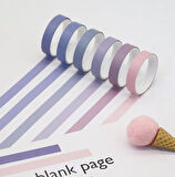 Vintage Washi Tape Bant Yapışkanlı Maskeleme Kağıdı Renkli Bant 6 lı - Mor Tonları