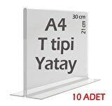 A4 T-Tipi Yatay Şeffaf Pleksi Mika Föylük Menü Broşürlük Etiketlik (10 Adet)