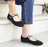 İnci Taşlı Mary Jane Yuvarlak Burun Günlük Trend Rahat Babet