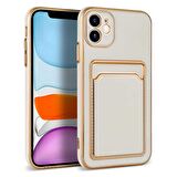 iPhone 11 Kılıf Kamera Korumalı Kartlıklı Altın Kenar Tasarım Silikon