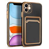 iPhone 11 Kılıf Kamera Korumalı Kartlıklı Altın Kenar Tasarım Silikon