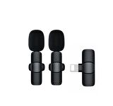 Global K9 Lightning Çift Kablosuz Wireless HD Yaka Mikrofonu Siyah WNE0213