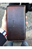 Unisex Siyah Hakiki Deri Telefon Bölmeli Cüzdan