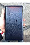 Unisex Lacivert Hakiki Deri Telefon Bölmeli Cüzdan