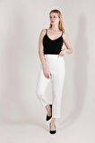 Balenbi 1005 Beyaz Havuç Paça Yüksek Bel Likralı Dokuma Kadın Pantolon