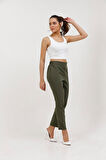 Balenbi 1005 Haki Havuç Paça Yüksek Bel Likralı Dokuma Kadın Pantolon