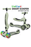 Smart Oturaklı Çocuk Scooter 3 Tekerlekli Led Işıklı Scooter Yükseklik Ayarlı 1-5 Yaş Yeşil