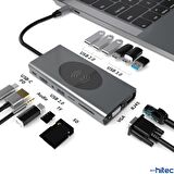 Global 15in1 Hub Kablosuz Şarj/Type-C to 4K HDMI/UsbA 3.0/TF SD/VGA/3.5mm/AUX/PD/RJ45 Gigabit Ethernet Dönüştürücü Adaptör WNE1139
