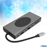 Global 15in1 Hub Kablosuz Şarj/Type-C to 4K HDMI/UsbA 3.0/TF SD/VGA/3.5mm/AUX/PD/RJ45 Gigabit Ethernet Dönüştürücü Adaptör WNE1139