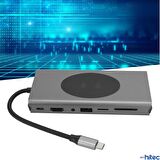 Global 15in1 Hub Kablosuz Şarj/Type-C to 4K HDMI/UsbA 3.0/TF SD/VGA/3.5mm/AUX/PD/RJ45 Gigabit Ethernet Dönüştürücü Adaptör WNE1139