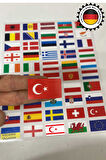 Avrupa Ülkeleri Bayrak Sticker Seti 50 Adet 5x3 cm Araç Laptop Valiz Kask Defter Kaliteli Etiket 