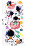 Duvar Sticker Kabartmalı 3 Boyutlu Sticker, 3d Duvar Stiker (HX004) 55x25 cm - Astronot Gezegenler