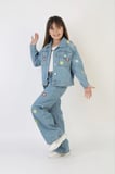 Kız Çocuk Çiçek Nakışlı Kot Takım – %100 Pamuk Denim Ceket ve Pantolon – Günlük Rahat Jean Kombin
