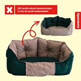 XPERMATE Biscuit Kedi Yatağı Tüy Tutmaz Kumaş, Köpek Yatağı Su İtici Kumaş 60x55x28 Yeşil Bej