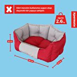 XPERMATE Biscuit Kedi Yatağı Tüy Tutmaz Kumaş, Köpek Yatağı Su İtici Kumaş 60x55x28 Kırmızı Bej