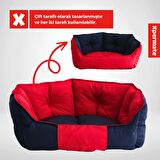 XPERMATE Biscuit Kedi Yatağı Tüy Tutmaz Kumaş, Köpek Yatağı Su İtici Kumaş 60x55x28 Kırmızı Lacivert